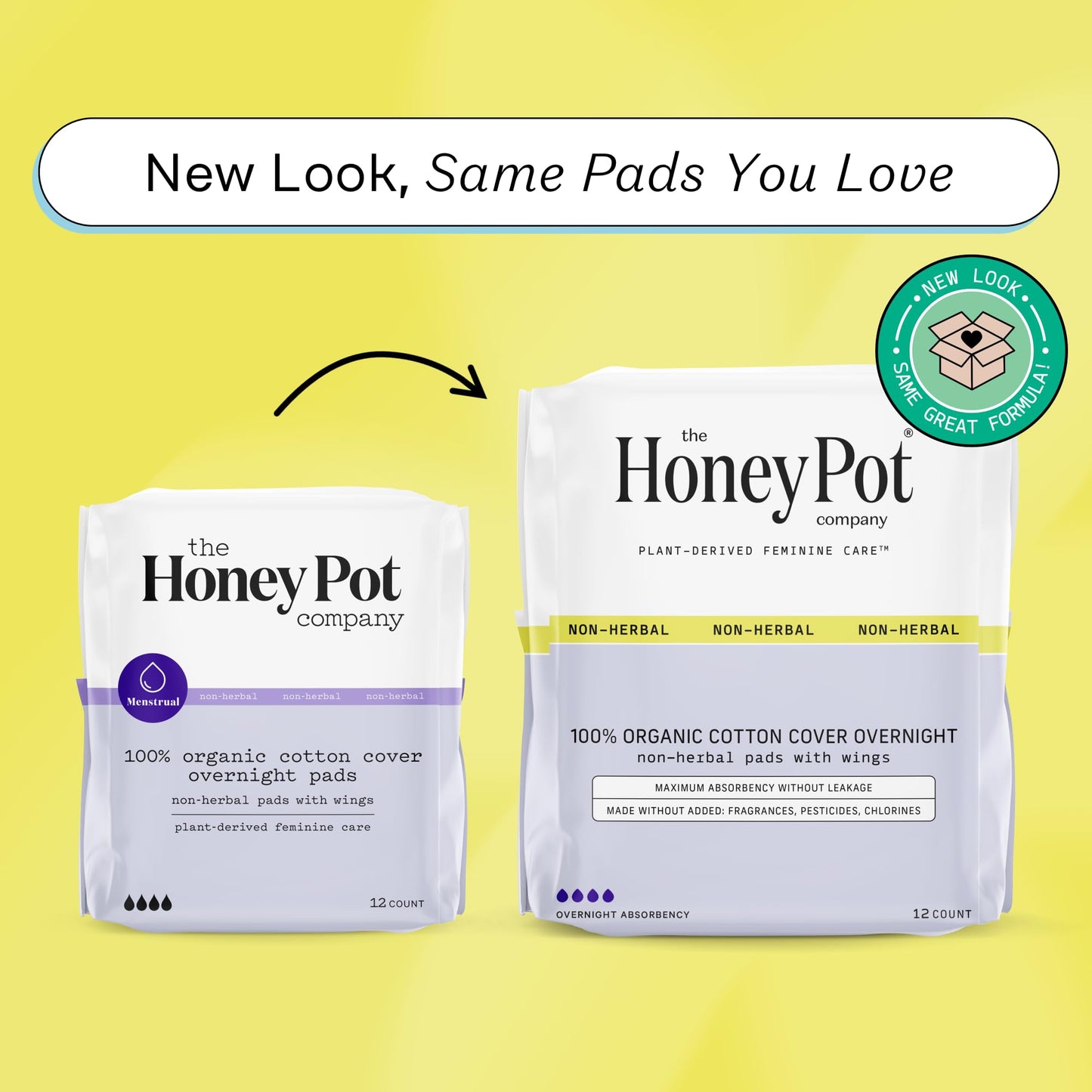The Honey Pot Company - Pads for Women - Non-Herbal Overnight Pads w/Wings - Organic Cotton Cover, & Ultra-Absorbent Pulp Core - Sanitary Pads for Women - Feminine Care - FSA & HSA Eligible - 12 ct