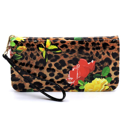 2Chique Boutique Women's Glossy Leopard Flower Printed 2-in-1 Satchel & Wallet Set
