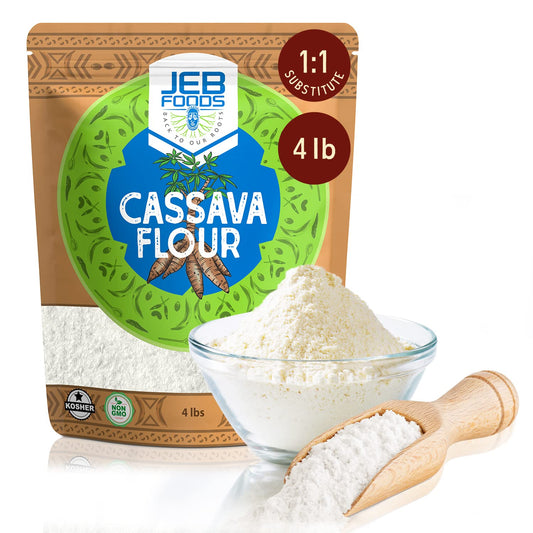 Jeb Foods Cassava Flour | Gluten Free Baking Flour Made With Hand-Peeled Cassava Root | Paleo Non-GMO Grain Free Kosher Flour Alternative | 4lb Bag