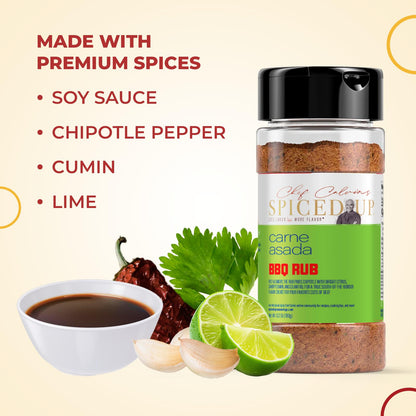 Spiced Up by Chef Calvin Carne Asada BBQ Rub 6.3oz/180 g - Premium Seasoning for Authentic Carne Asada Flavor - Ideal Meat, Ribs, Chicken, and Pork Dry BBQ Rub