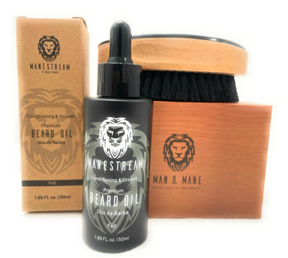 Premium Handmade Oxhorn Military Style Medium Stiff Natural Boar Bristle Men’s with Beard Oil - Sandalwood