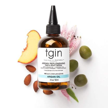 tgin Argan Replenishing Hair Serum - 4 Oz, Dry Hair, Moisturizing, Breakage Control, Paraben Free, Coconut Scent, Serum for Natural or Chemically Treated Hair, Hot Oil Treatment, Hair Styling Agent