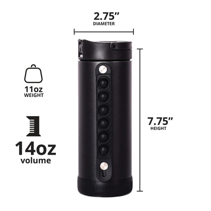 Elemental Iconic Kids Insulated Water Bottle with Straw Lid & Stress Reliever Pop-It Handle, Leak-Proof When Closed Water Bottle Kids - Stainless Steel Water Bottle For Kids, 14oz - Black