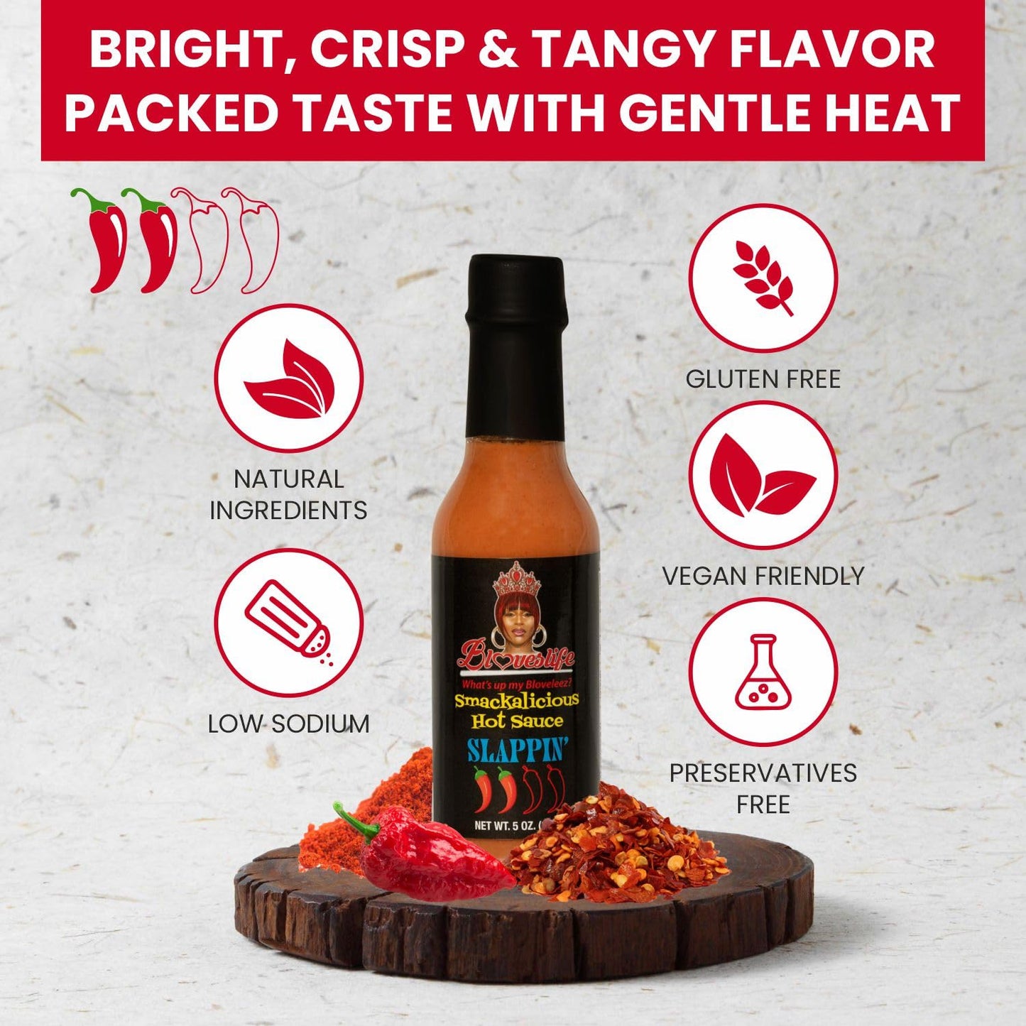 Blove's Smackalicious Hot Sauce, Ghost Pepper Vinegar Flavored Sauce, Vegan Organic Hot Sauce W/Low-Sodium, Low-Fat, No Added Preservatives & Flavours - All Natural Hot Sauce Slappin' Bottle - 5 Oz