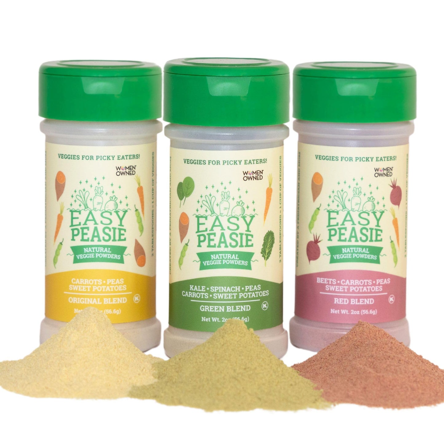 Easy Peasie Natural Vegetable Powders for Picky Eaters | Hidden Veggie Powder for Kids (3-Pack: Original, Green, Red - each 2 oz)