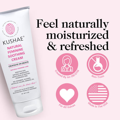 Kushae Feminine Soothing After Shave Cream - OB/GYN Made, Natural, Fragrance Free, Aloe-Based, pH Balanced Intimate Moisturizer for Women 4oz