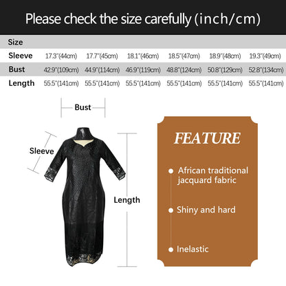 TIDOIRSA African Dresses for Women, Lace Sleeves Bazin Boubou Maxi Dress Evening Dress with Scarf (M,Black)