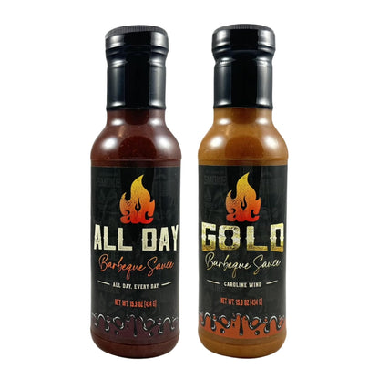 AC BARBEQUE SAUCE DUO - 2-pack with All Day, Every Day and AC Gold BBQ Sauce for Pulled Pork, Chicken, Veggies, Burgers, and More, No MSG, 2 x 15.3oz Bottles