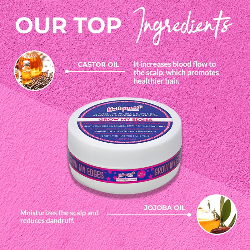 Hollywood Hair Bar Growth Edge Control - Smooths and Grows Edges, Vegan and Cruelty Free, 4 oz
