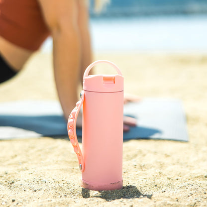 Elemental Iconic Kids Water Bottle with Straw Lid & Stress Relief Pop It Handle, Leak-Proof When Closed, Triple Insulated Kids Stainless Steel Water Bottle For Girls and Boys, 14oz - Rose