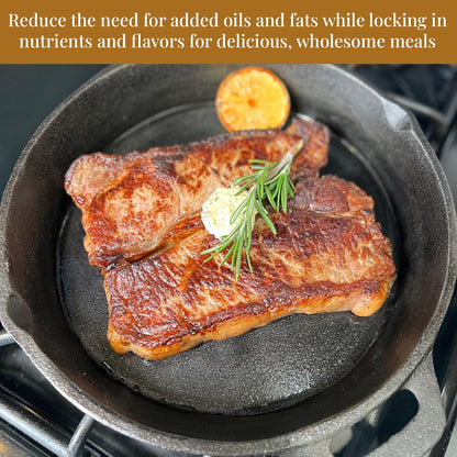 Hamilton Cornerstore Cast Iron Skillet, Pre-Seasoned Cast Iron Skillet with 2 Handles, NEW Signature Embossed Logo Preseasoned Pan, Pour Spouts for Searing, Baking, Grilling, Roasting, (10 inch)