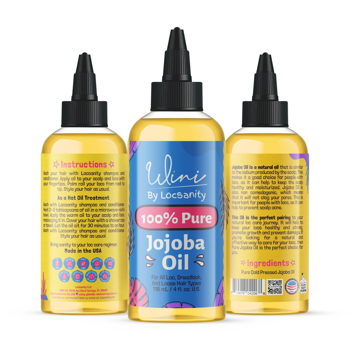 Locsanity Wini 100% Pure Oil 4 Pack, Jojoba, Argan, Coconut, Black Castor, 4 Fl Oz Each