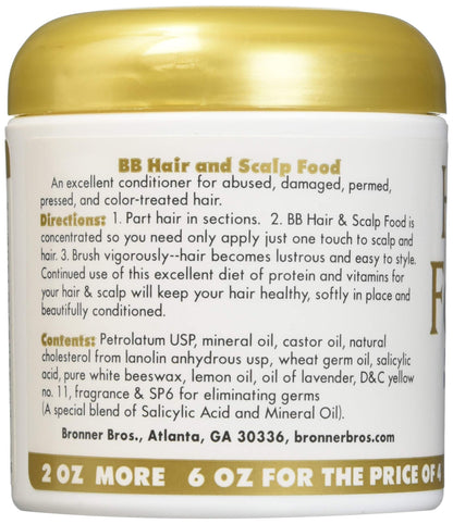 Bronner Brothers BB Food and Scalp Nourishment for Relaxed & Pressed Hair, 6 Ounce