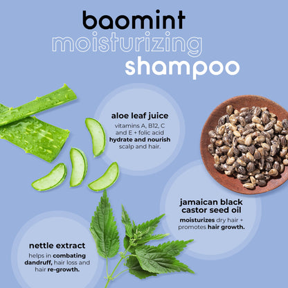 adwoa beauty Baomint™ Moisturizing Shampoo with Baobab, Rosemary, Mint and Jamaican Black Castor Oils. Moisturize hair and scalp, Cleanse without Stripping your Curls, for Coily and Curly Hair, 3.3 oz