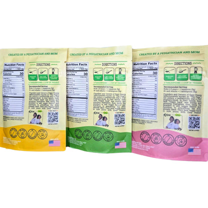 Easy Peasie Organic Veggie Powder Blends for Kids and Picky Eaters | Hidden Vegetable Powder Additive for Meals and Smoothies (3-Pack Pouches: Green, Red, and Original - each 2 oz)