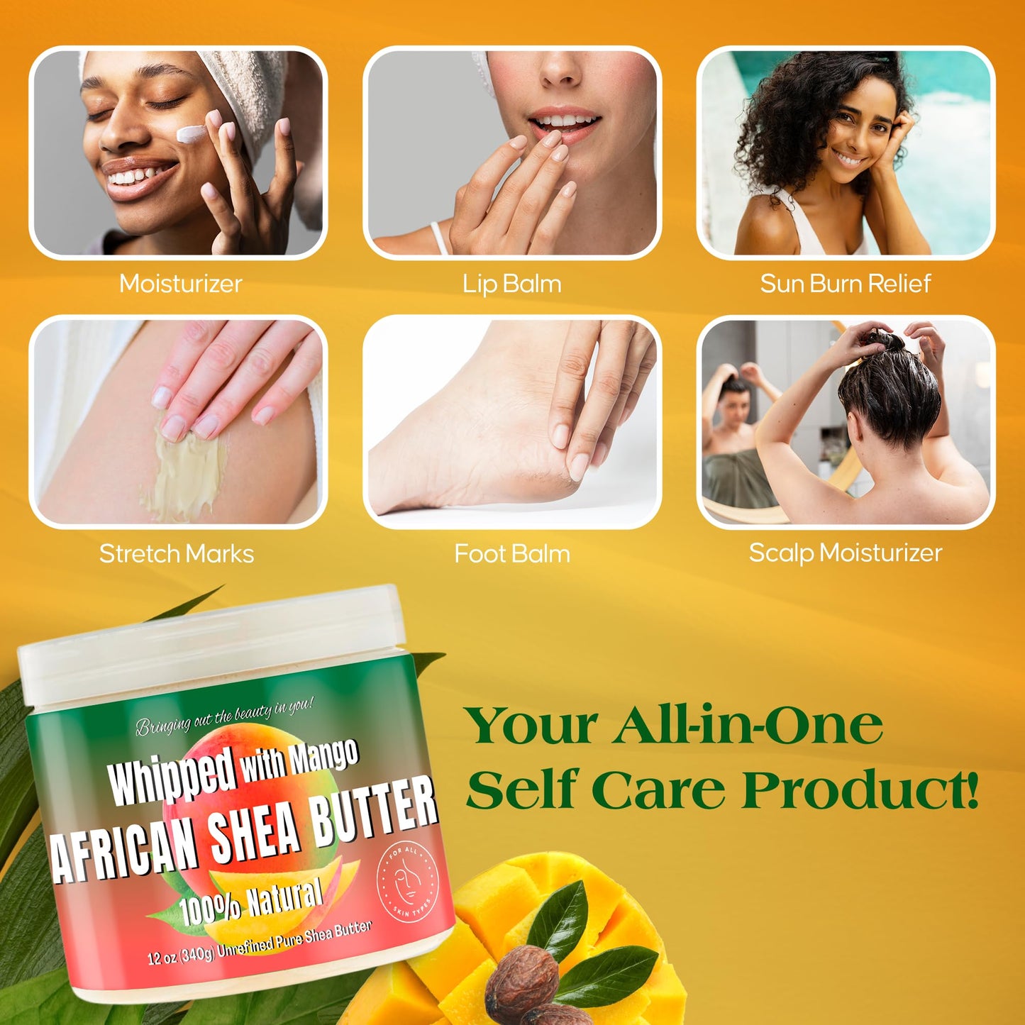 RA COSMETICS Whipped Shea Butter Mango - 100% Pure and Natural African Shea Butter - Ultimate Handcrafted Moisturizer with Essential Vitamins for Radiant Skin and Luscious Hair - 12oz Jar