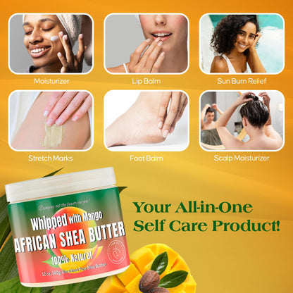 RA COSMETICS Whipped Shea Butter Mango - 100% Pure and Natural African Shea Butter - Ultimate Handcrafted Moisturizer with Essential Vitamins for Radiant Skin and Luscious Hair - 12oz Jar