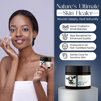 Grass Fed Beef Tallow for Skin - Tallow Face Moisturizer - Beef Tallow Balm for Face - Head to Toe Tallow Skin Care - Grass Fed Beef Tallow Moisturizer - Organic Beef Tallow for Face (Fragrance Free)