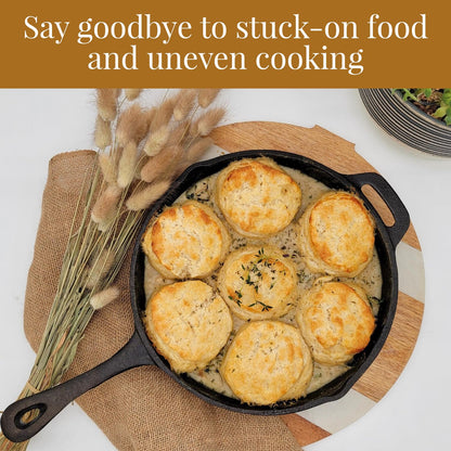 Hamilton Cornerstore Cast Iron Skillet, Pre-Seasoned Cast Iron Skillet with 2 Handles, NEW Signature Embossed Logo Preseasoned Pan, Pour Spouts for Searing, Baking, Grilling, Roasting, (10 inch)