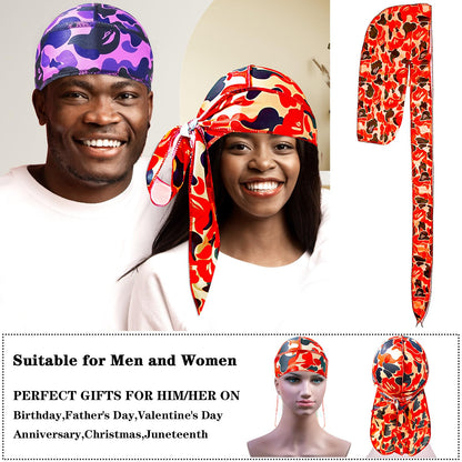 4Pcs Durag Set Silk Durag for Men Designer Durag Printed Do Rag with Long Tail Durag Hip Hop Turban Colorful Headband for Mens Braid Dread