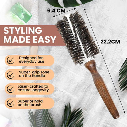 Since 1869 Hand Made In Germany Professional Series Boar Bristle Round Brush - Add Volume, Help Fight Frizz - Super-Grip Handle for Easy Styling - Eco-Sour (Large)