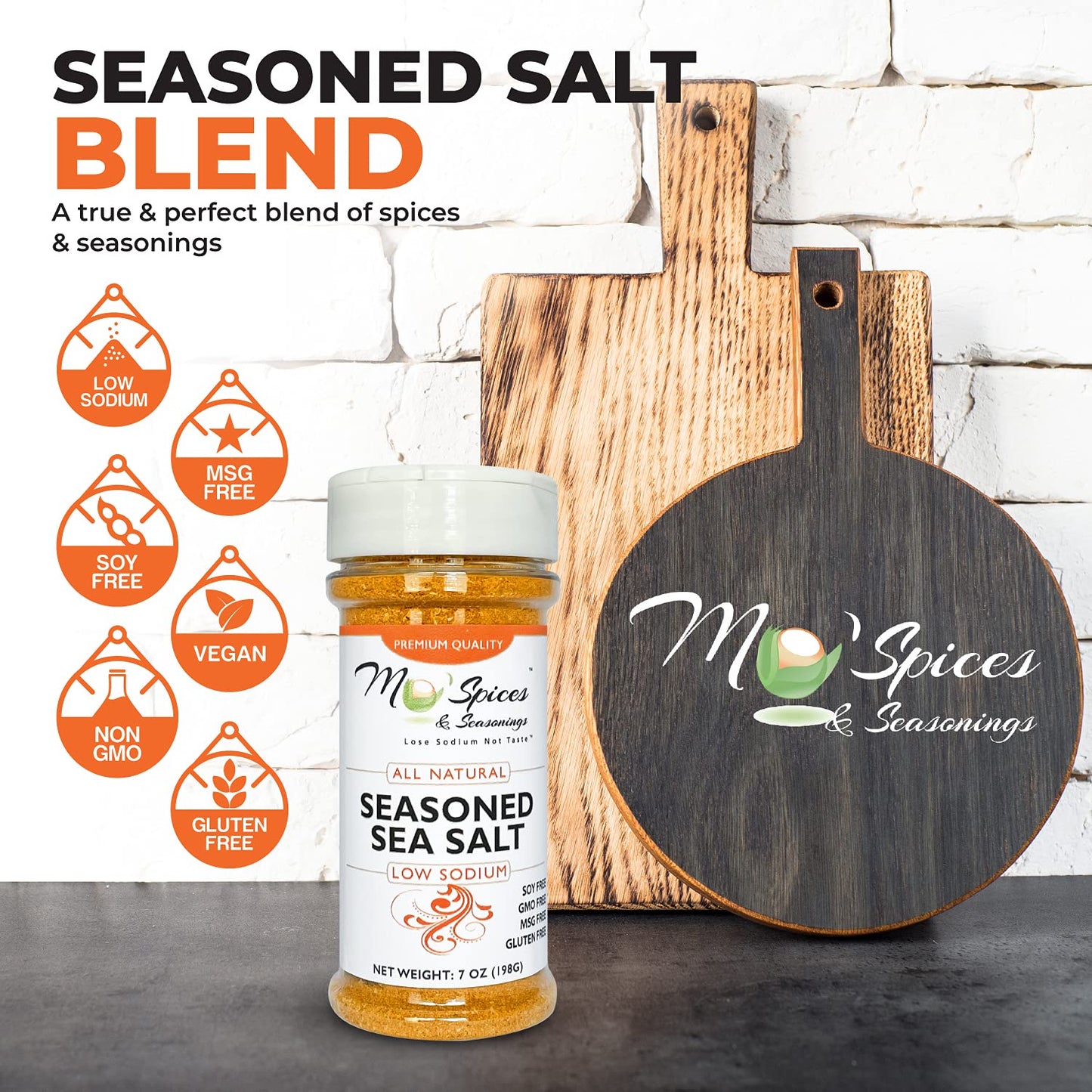 Mo'Spices & Seasonings - Seasoned Sea Salt, Low Sodium, All Purpose - 8 oz bottle