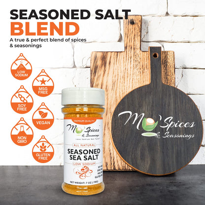 Mo'Spices & Seasonings - Seasoned Sea Salt, Low Sodium, All Purpose - 8 oz bottle
