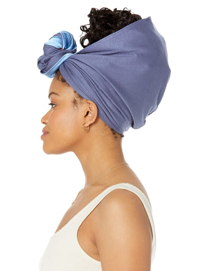 WRAPTSTYLE Stretchy Satin Headband Top Knot Headwrap, Natural Hair, Adjustable Size, Easy Gentle Protective Scarf Head Wrap (Light Blue)