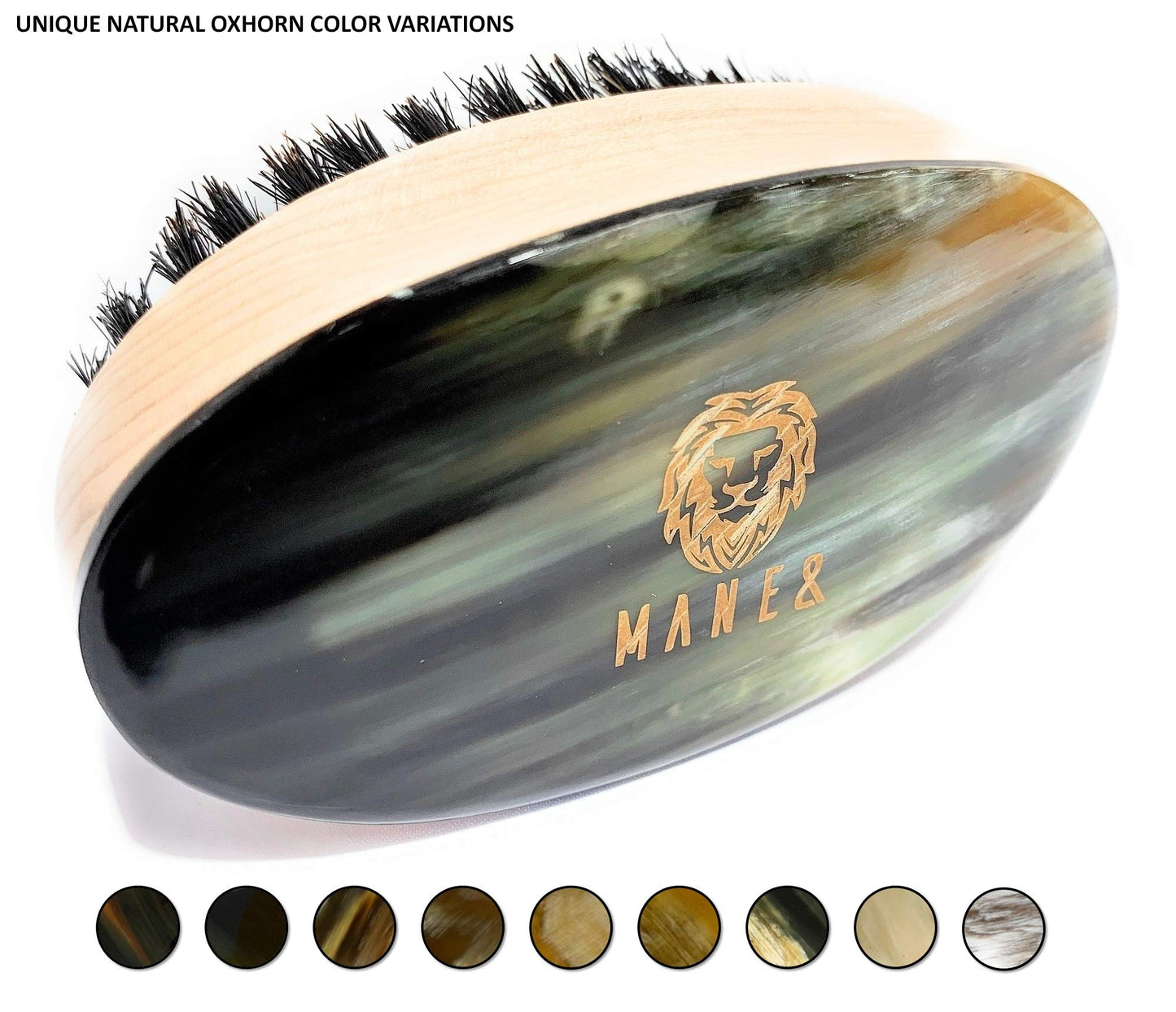 Premium Handmade Oxhorn Military Style Medium Stiff Natural Boar Bristle Men’s with Beard Oils - Sandalwood | Orange