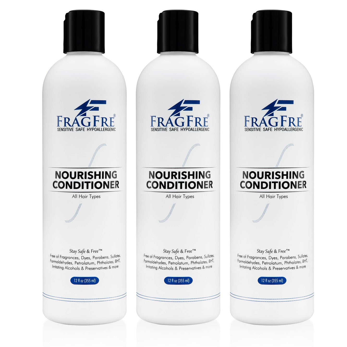 FRAGFRE Fragrance Free Conditioner 12 oz (3-Pack Gift Set) - Parabens Free Hypoallergenic - Hair Conditioner for Sensitive Skin - Deep Conditioning for Normal Treated and Fragile Hairs - Vegan GF/CF