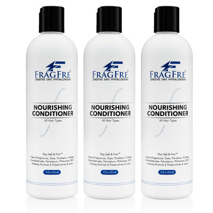 FRAGFRE Fragrance Free Conditioner 12 oz (3-Pack Gift Set) - Parabens Free Hypoallergenic - Hair Conditioner for Sensitive Skin - Deep Conditioning for Normal Treated and Fragile Hairs - Vegan GF/CF