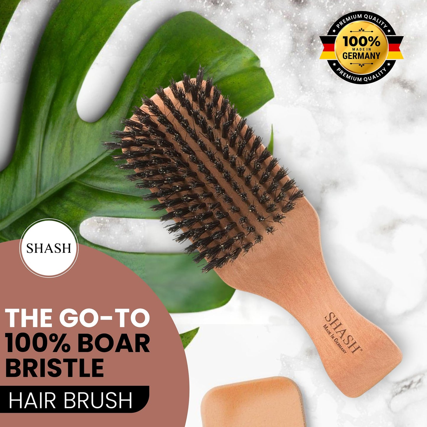 SHASH Since 1869: Handmade in Germany - The Go-To 100% Boar Bristle Hair Brush for Thin to Normal Hair | Naturally Conditions, Improves Texture, Exfoliates, and Stimulates the Scalp