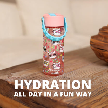 Elemental Leak Proof Water Bottles for Kids - Splash Kids Water Bottle for School with Pop-it Handle - BPA Free Tritan Plastic Reusable Water Bottle with Straw - Stylish Cat - 18oz