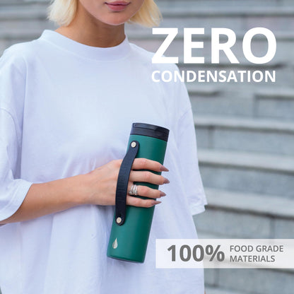 Elemental Iconic Stainless Steel Water Bottle with Straw - 20 oz Leak Proof Triple Wall Insulated Water Bottles for Travel and Sports - Reusable Gym Water Bottle with 2 Straws - Forest Green