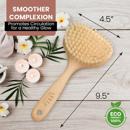 Since 1869 Hand Made in Germany - Smooth 100% Boar Bristle Body Brush, Gently Exfoliates Skin for a Softer, Smoother Complexion, Dry Brush Body Scrubber Promotes Circulation for a Healthy Glow