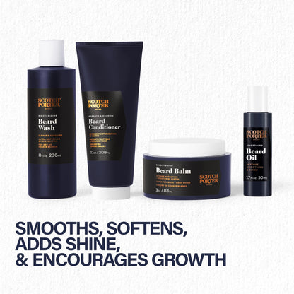 Scotch Porter Ultimate Beard Collection – Cleanse, Moisturize, Soothe & Style while Encouraging Growth for a Fuller/Healthier-Looking Beard – Includes Wash, Conditioner, Oil, Balm, Brush & Comb