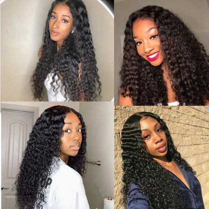 BLY Human Hair Lace Front Wig Deep Wave 4x4 Lace Closure HD Transparent Wigs for Women 180% Density Brazilian Virgin Hair Pre Plucked with Baby Hair Natural Black Color 20 Inch