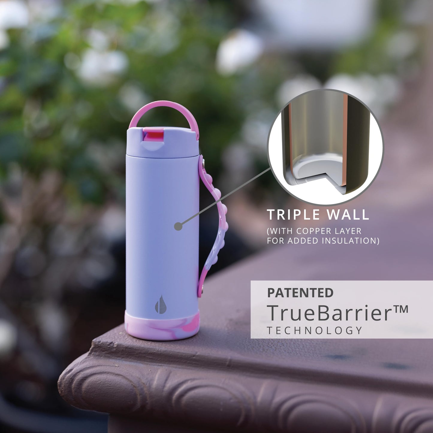 Elemental Iconic Kids Water Bottle with Straw Lid & Stress Relief Pop It Handle, Leak-Proof When Closed, Triple Insulated Kids Stainless Steel Water Bottle For Girls and Boys, 14oz - Lilac Tie Dye