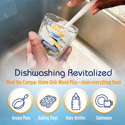 COMPAC HOME Dish Wand Plus Cello, Foam & Scour Sponge Petals Brush and Clean Dishes, Pots, Bottles, & Glassware, 2 Count