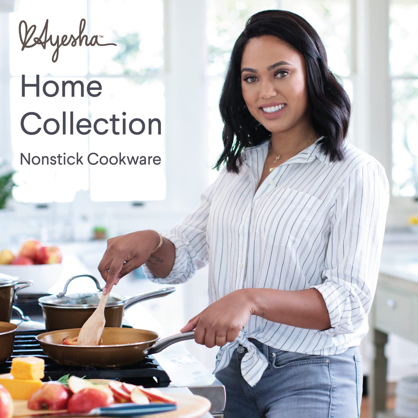 Ayesha Curry Home Collection Nonstick Cookware Pots and Pans Set, 9 Piece, Brown Sugar