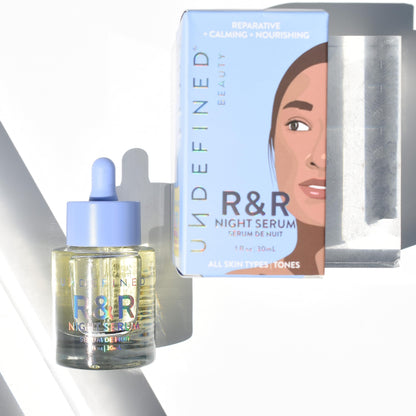 Undefined Beauty R&R Night Serum OG Formula Face Oil with Bakuchiol, Squalane, Borage, Rosehip to repair, smooth and nourish skin barrier, 1oz