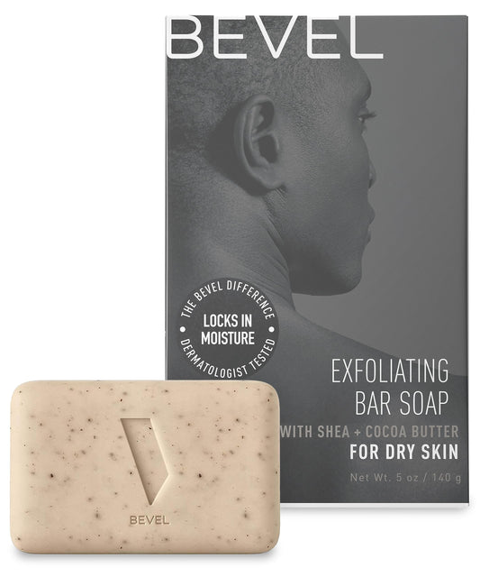 Bevel Soap Bar - Body Wash Bar for Men with Cocoa Butter and Shea Butter, Gently Exfoliates and Moisturizes for Clean, Soft Skin, 5 Oz