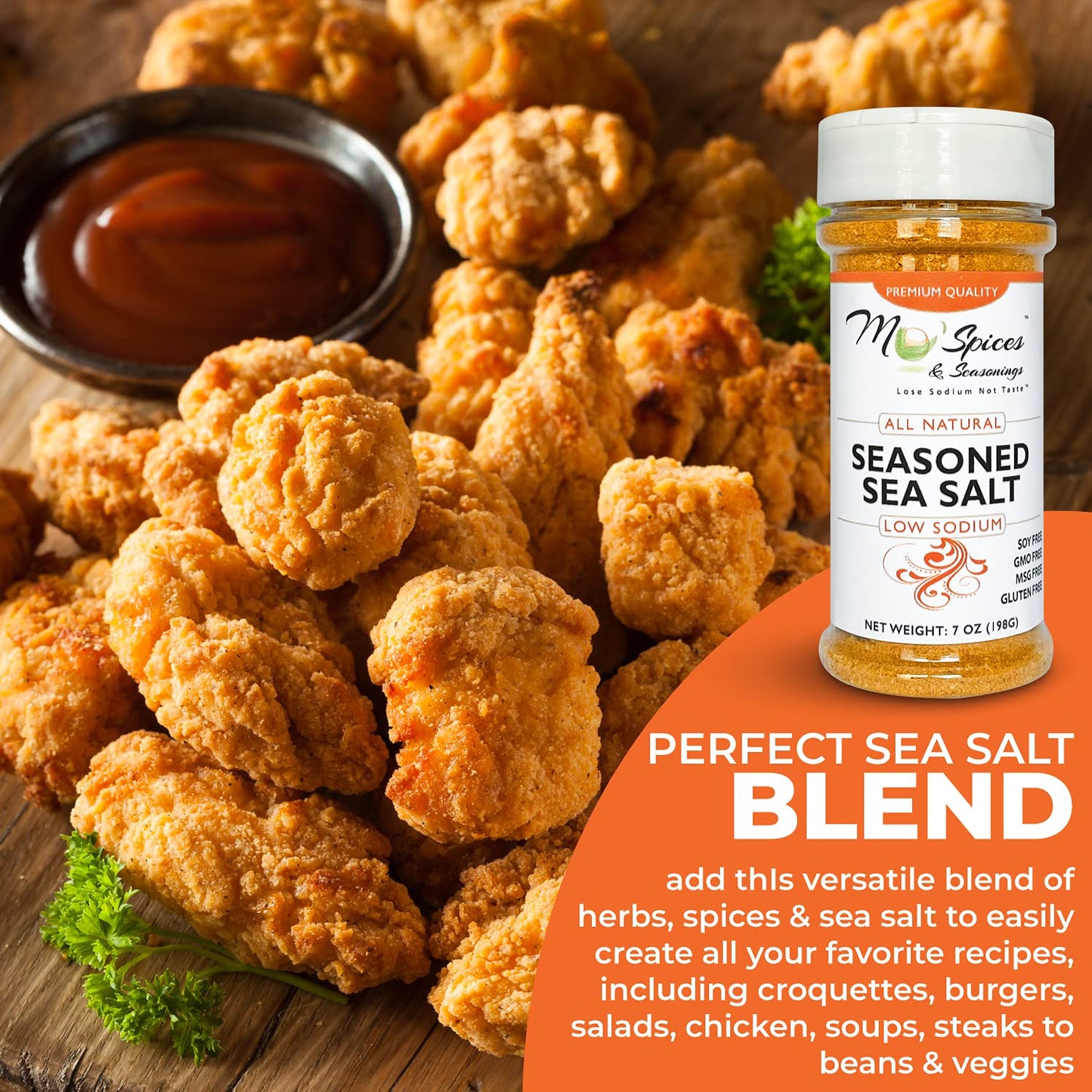 Mo'Spices & Seasonings - Seasoned Sea Salt, Low Sodium, All Purpose - 8 oz bottle