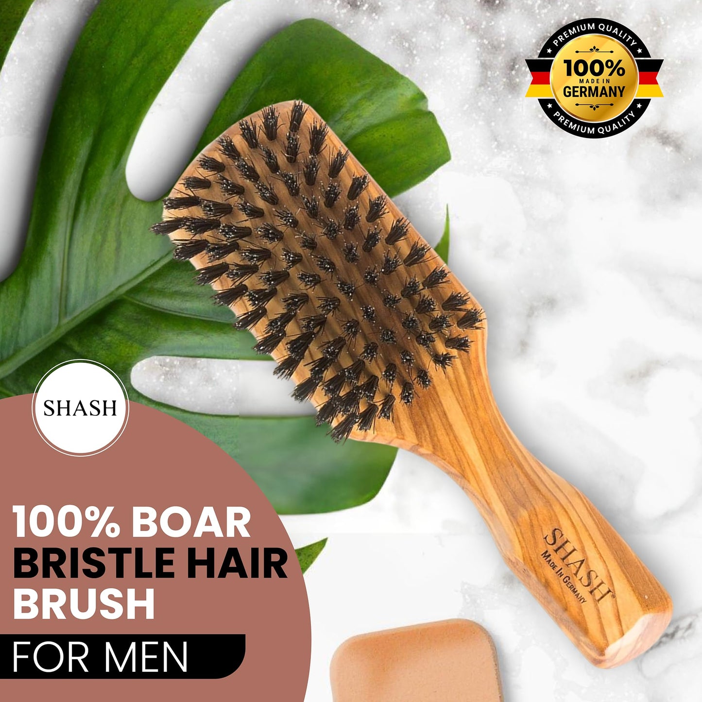 Since 1869 Hand Made in Germany - Robust Craftsman 100% Boar Bristle Hair Brush for Men, Suitable For Thin To Normal Hair, Firm, Naturally Conditions Hair, Improves Texture and Stimulates the Scalp