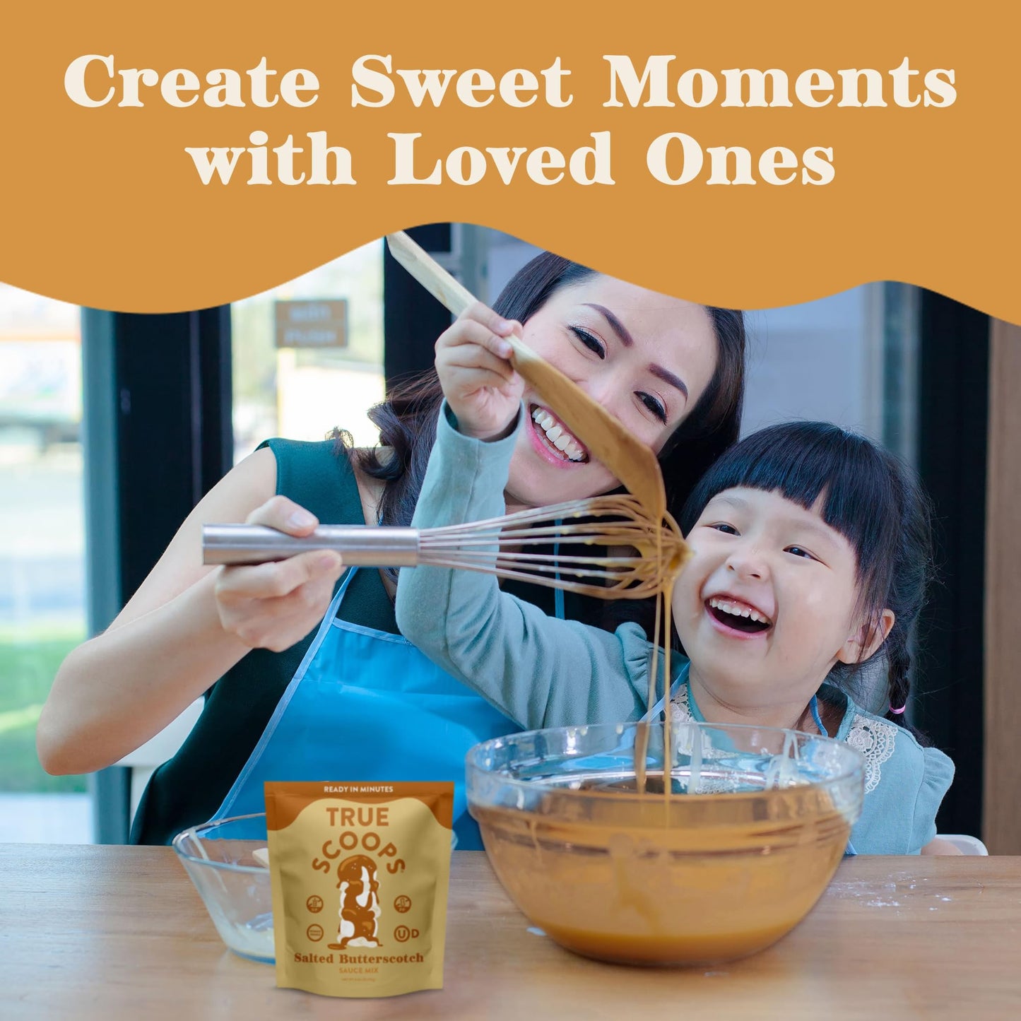 True Scoops Salted Butterscotch Sauce Mix. Add One Ingredient - Half & Half! Makes 1 Cup of Sauce. Made With Real Dark Brown Sugar. Gluten-Free, Peanut-Free, and Kosher. (131g)