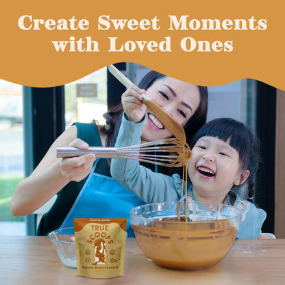 True Scoops Salted Butterscotch Sauce Mix. Add One Ingredient - Half & Half! Makes 1 Cup of Sauce. Made With Real Dark Brown Sugar. Gluten-Free, Peanut-Free, and Kosher. (131g)