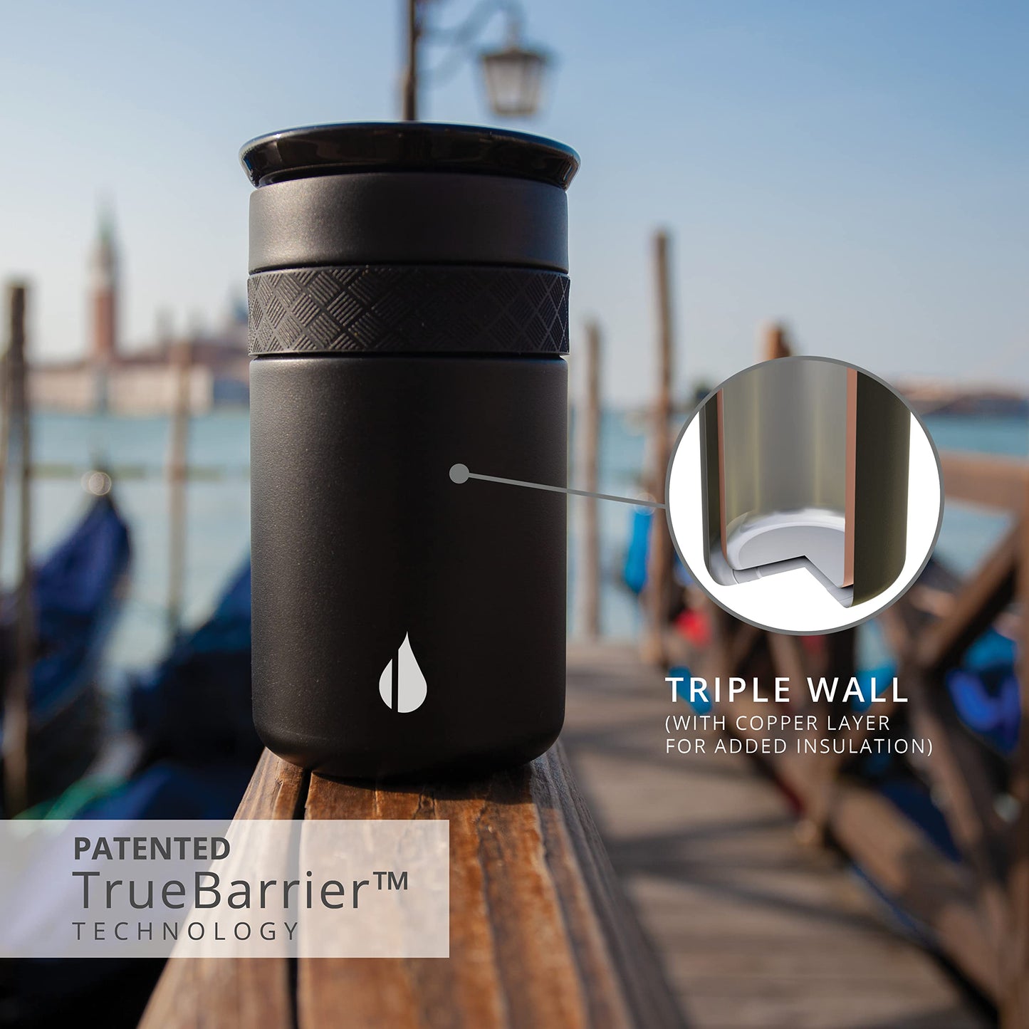 Elemental Artisan Insulated Tumbler, Triple Wall Coffee Travel Mug, Reusable Stainless Steel Coffee Tumbler with Ceramic Lid, Thermal Coffee Cups for Hot (6 Hrs) & Cold (18 Hrs), 12oz - Matte Black