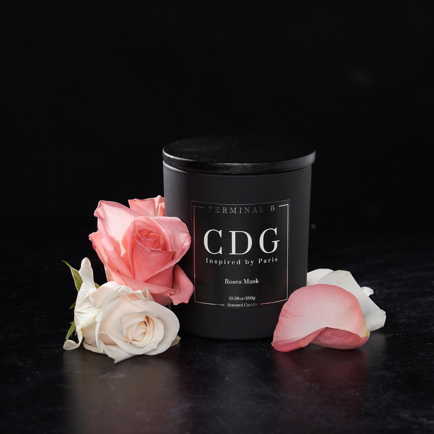 TERMINAL B Luxury Scented Candle, CDG - Paris: Roses Musk, Travel Inspired Airport Coded Candle, 10.58 oz, 60 Hour Burn Time, Made in Los Angeles