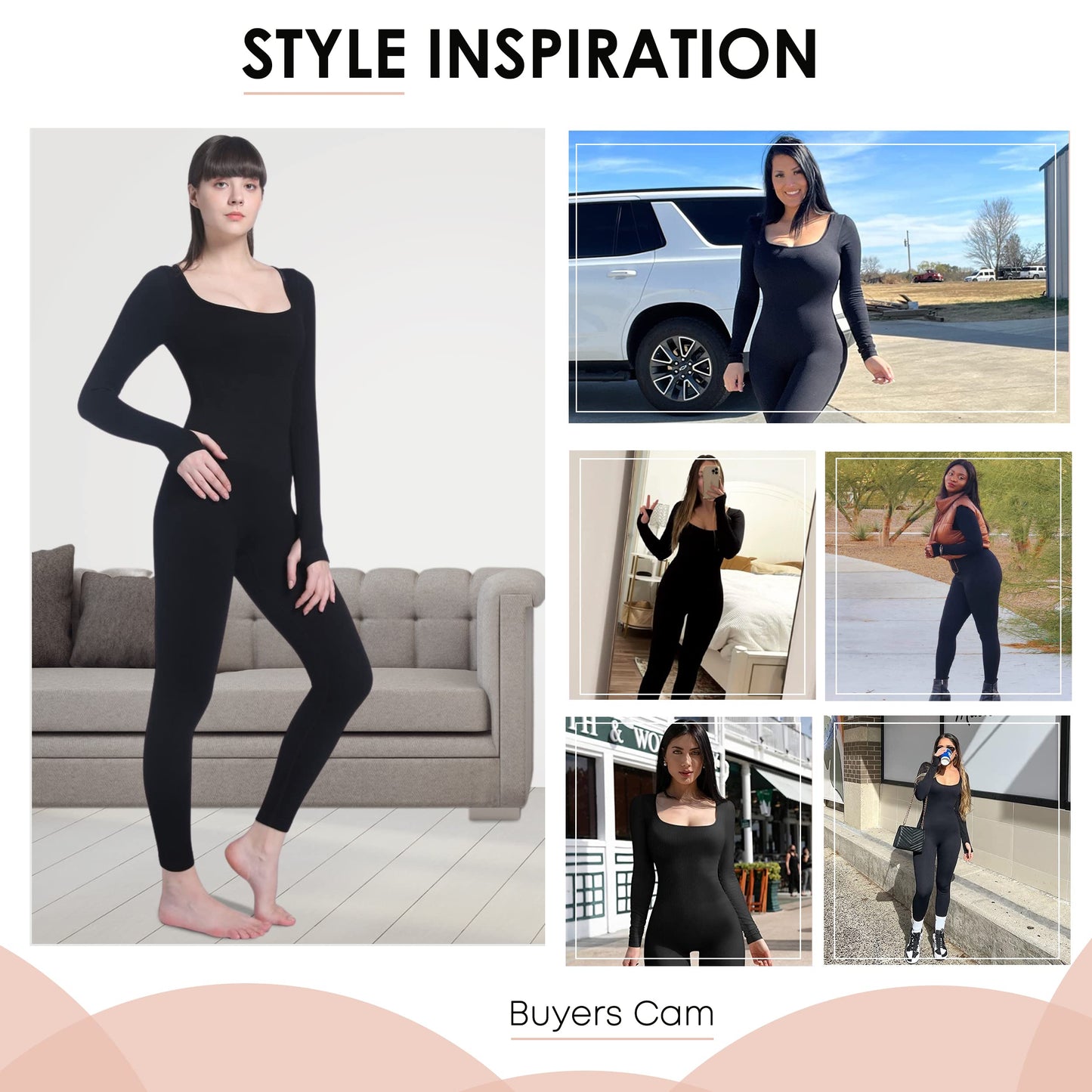 Soo slick Jumpsuits for Women Tummy Control Long Sleeve Sculpting Full Bodysuit | Square Neck Ribbed One Piece Dupes