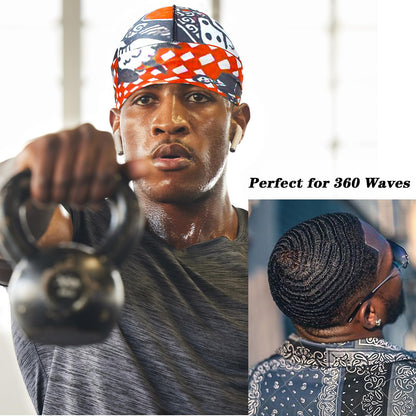 Silk Durag for Men Women, Printed Do Rag with Long Tail Durag Hip Hop Satin Durag Bandana Hat Satin 360 Waves Durag Headwrap